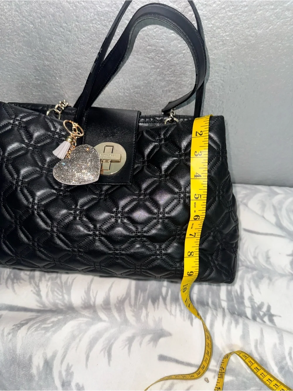kate spade Black Quilted Shoulder Bag with Gold Hardware and Heart Charm